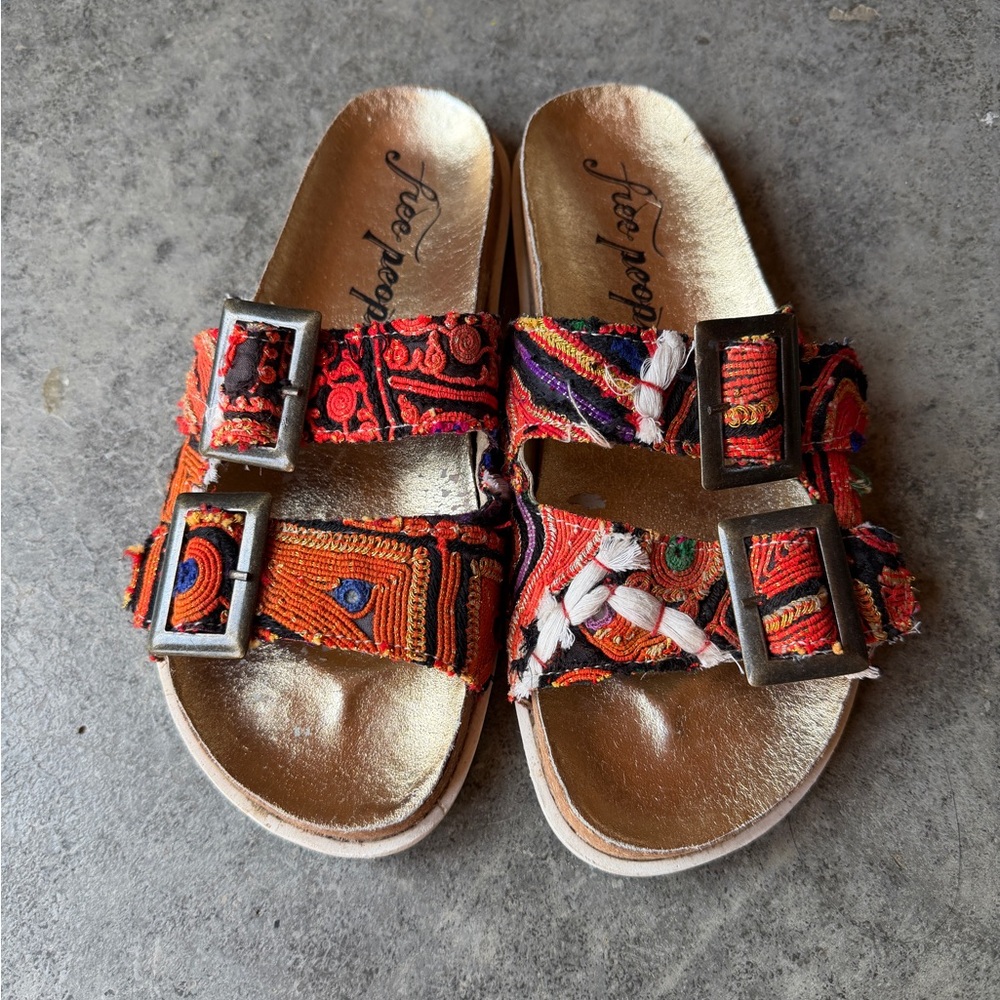 Free People Colorful Embroidered Double-Buckle Slide Sandals - Picture 2 of 4